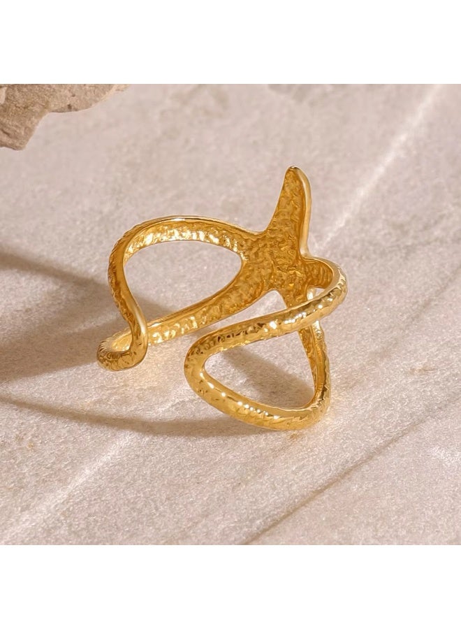 خاتم نجمة البحر الذهبي – مقاس قابل للتعديل – تصميم صيفي عصري – ستانلس ستيل مضاد للحساسية - Image 4